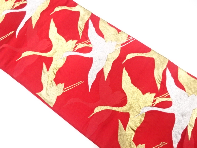 JAPANESE KIMONO / ANTIQUE FUKURO OBI / WOVEN CRANES